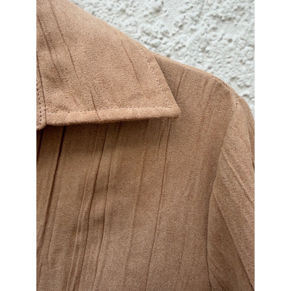 Lemon Grass Studio Tan Faux Suede Crinkle Textured Button Down Shirt Small - Picture 4 of 7